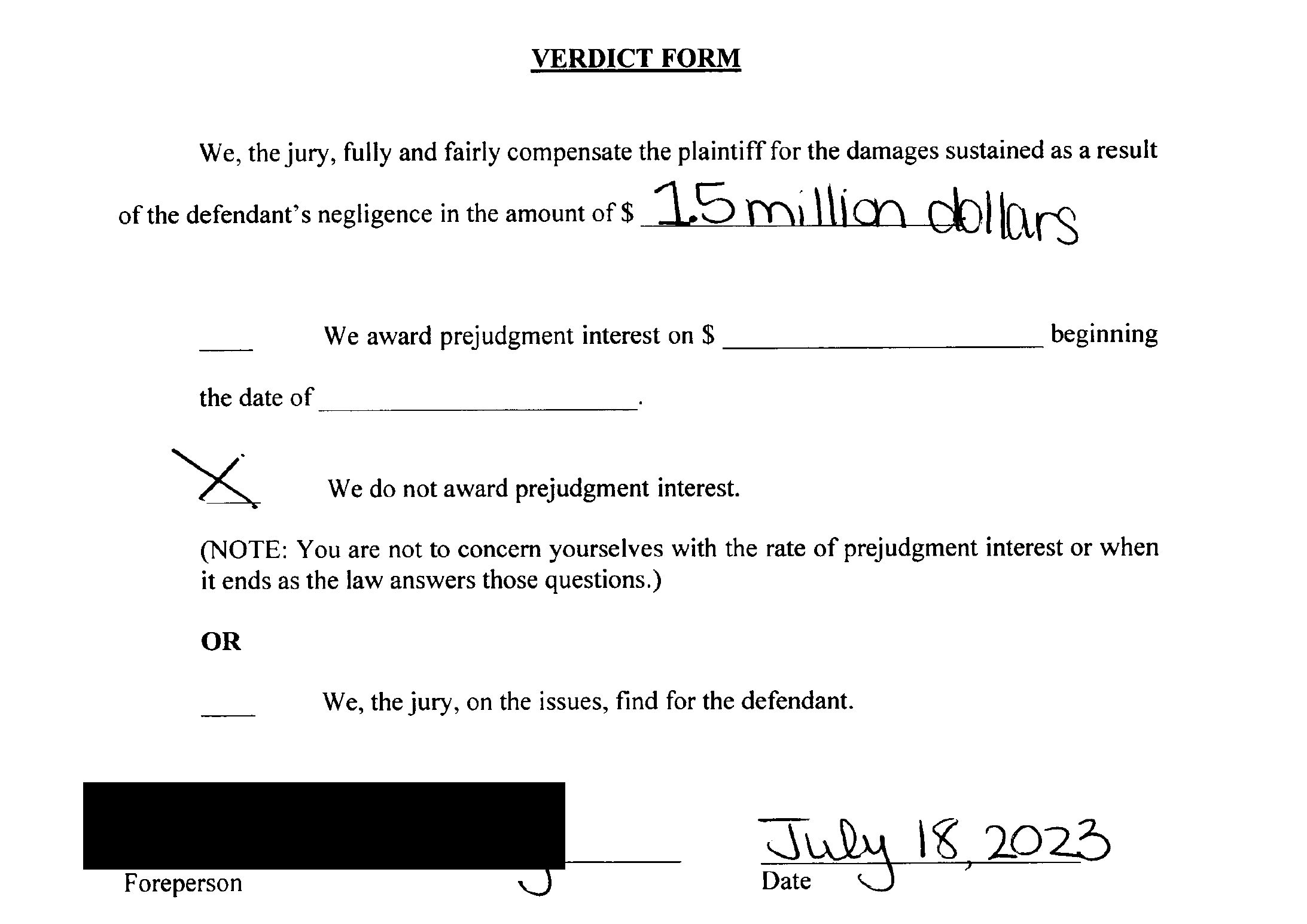 $1,500,000 Verdict